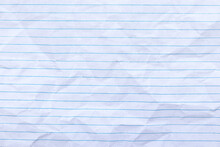Top View Empty Rumpled Lined Paper With Wrinkled. Notebook Lined Paper Background And Texture.
