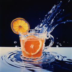 Wall Mural - Water lemon drink slice food bubble yellow drop liquid fresh wet splashing fruit