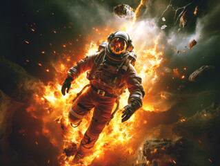 Poster - Astronaut in the fire. Generative AI