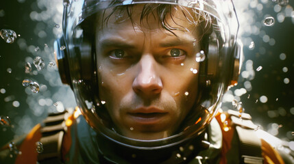 Aufkleber - Portrait of a male astronaut in a spacesuit and helmet. Generative AI
