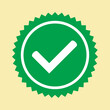 © Maksim - Approved icon. Green approved star sticker. Profile Verification. Accept badge. Green tick symbol, icon, sign in green color. Done. Confirmed account icon. Green check mark.