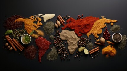 A map of the world made out of spices