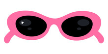 Cat Eyes Sunglasses In Retro Style Vector Illustration Isolated On White Background. Fashion Summer Pink Cartoon Sunglasses. Stylish Vintage Women Accessory.