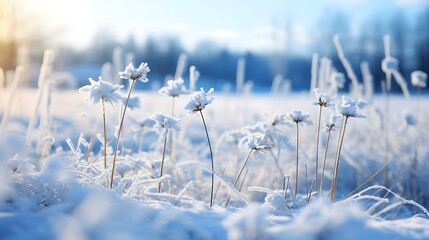 Wall Mural - Winter frozen landscape close up