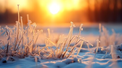 Wall Mural - Winter frozen landscape close up