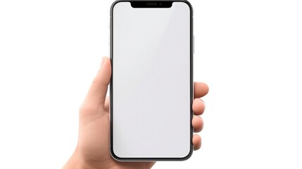 Mobile phone mockup with blank white screen in human hand, 3d render illustration put on a sweater, hold a smartphone Mobile digital device in arm isolated on white