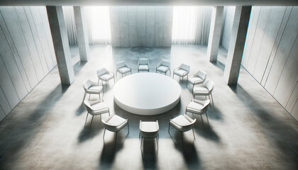 Aufkleber - Interior of modern meeting room with white walls and concrete floor. Generative AI