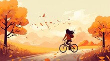 Illustration Of Hello Autumn Beautiful Girl Riding