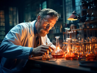 Poster - Scientist working in a laboratory. Science, chemistry, biology, medicine and people concept. Generative AI