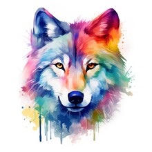 Graphic Colorful Wolf Head Is Shown.Generative AI