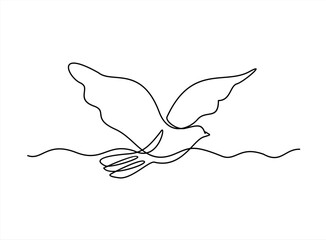 Poster - Continuous one line drawing of flying pigeon or gove. Bird symbol of peace and freedom in simple linear style. Concept for logo, card, banner, poster