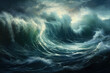 Large waves rising during a storm in the ocean, formidable natural