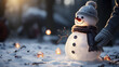 © REC Stock Footage - A young boy make a handmade snowman, merry spirit Christmas. Generative AI.