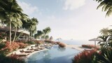Fototapeta  - Luxurious beachfront resort swimming pool with tropical