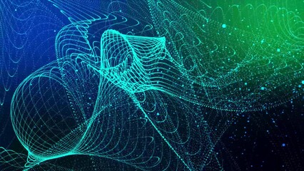 Poster - Blue abstract dots or particle backgrounds. 3D rendering of bright glowing purple distorted particles in waves. Particles Futuristic digital background for business Science and technology
