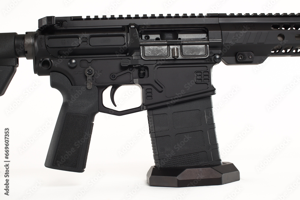 AR10 carbine, modern automatic black rifle isolated on white background ...
