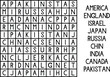 Educational game for kids, word search. Find 10 national capitals. Worksheet for class or at home with the kids. A4 size.