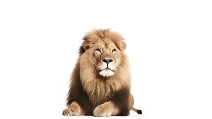 Wall Mural - Male adult lion lying down Panthera leo isolated on white background