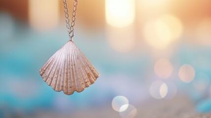 Poster - A shell necklace with a chain hanging from it, AI