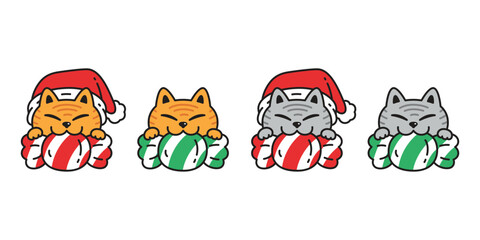 Wall Mural - cat vector christmas candy icon santa claus hat kitten calico neko pet cartoon character illustration symbol tattoo stamp clip art isolated design