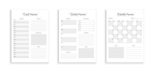 Poster - Different Minimalist Planner Page Templates Set for Month, Week and Day. Vector illustration of Business Schedule