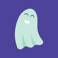 Sticker - Cartoon Color Character Funny Smiling Ghost Halloween Concept Flat Design Style. Vector illustration of Magic Spirit