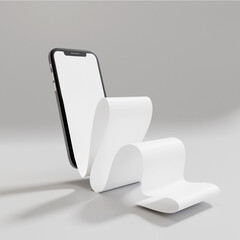 Smartphone with blank long screen scroll on grey background. Mockup. 3d rendering