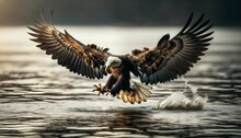 Portrait Of Bald Eagle Trying To Catch Pray In River, Wildlife Background, Wallpaper 
