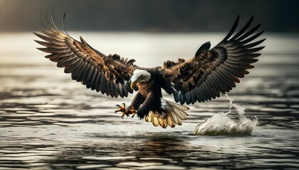 portrait of bald eagle trying to catch pray in river, wildlife background, wallpaper