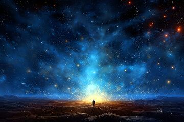 person beneath lights in the night. spirituality and meditation