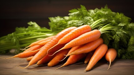 Wall Mural - Carrots are shown on a wooden table, AI