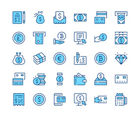 Wall Mural - Payment icons set. Vector line icons. Blue color outline stroke symbols. Modern concepts