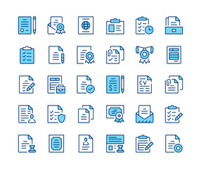 Poster - Legal documents icons set. Vector line icons. Blue color outline stroke symbols. Modern concepts