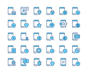Poster - Mobile phone icons set. Vector line icons. Blue color outline stroke symbols. Modern concepts