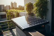 Mini solar panel on an apartment balcony