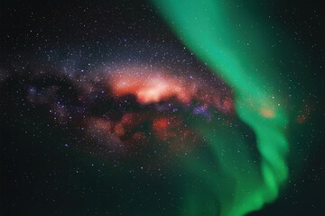 Poster - night starry sky. green aurora borealis. milky way and northern lights