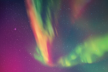 Sticker - Colorful polar lights. Purple green aurora borealis. Night starry sky