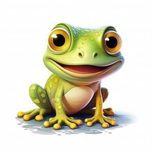 Smiling Green Frog Cartoon 3d Clipart On A White Background 