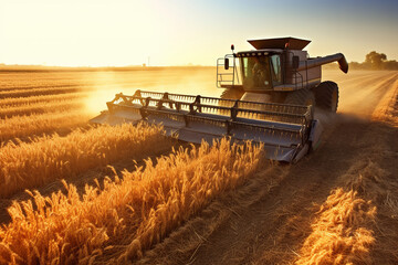 Wall Mural - combine harvester on field