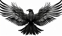 Heavenly Soar Black Angelic Winged On White Background Isolated Eagle Flight Emblem Of Power And Majesty Skyward Bound Symbolic Feathers In Art