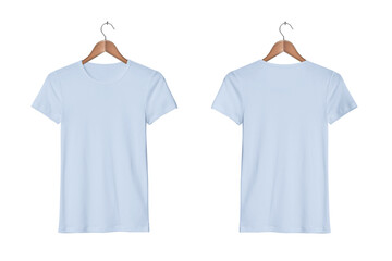 Wall Mural - Women's Casual Slim Fit Short Sleeve Baby Blue Tight T-Shirts on a Classic Wooden Hanger