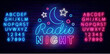 © Anastasia Gapeeva - Radio night neon label. Music on air. Moon and stars. Online streaming concept. Vector stock illustration