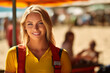 A Beautiful Blonde Australian Woman Takes on the Role of Lifeguard on a Sunny Beach During the Summer Season