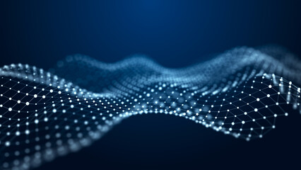 Poster - Abstract polygonal space. Low poly 3d wire. Artificial Intelligence. 3D rendering.
