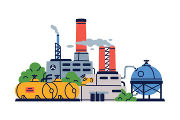 Sticker - Factory as Industrial Manufacturing Building with Chimney Vector Illustration