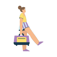 Sticker - Woman Character Carrying Bag Going on Summer Vacation Having Journey Vector Illustration