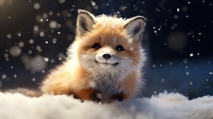 Wall Mural - adorable christmas fox in a snowy fantasy world: a generative ai creation