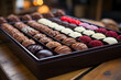 Chocolates elegantly arranged in a box, ready for sale.