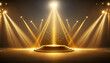 © Mary - illustration center gold stage spotlight on dazzling show dramatic illumination event spotlighting in night entertainment extravaganza bright lights at theater