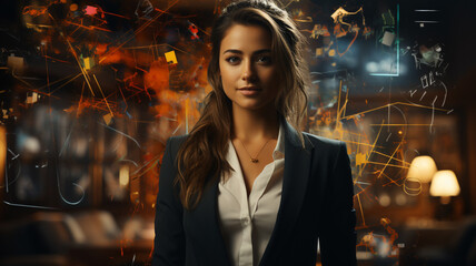 Poster - business woman against the background of evening lights